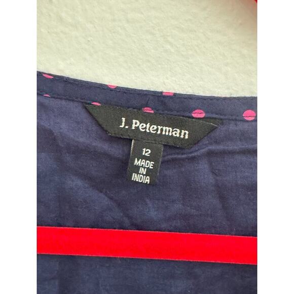 J. PETERMAN Sz 12 Blue Red Dot Fit & Flare Lined Cotton Dress Spring - Picture 4 of 5